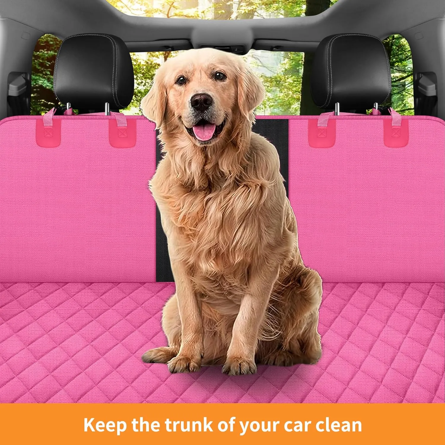 GXT Dog Back Seat Cover Protector for Cars SUV and Trucks with Mesh Window, Scratchproof Nonslip and Waterproof Material Upgraded Version with Dog Leash(Pink)