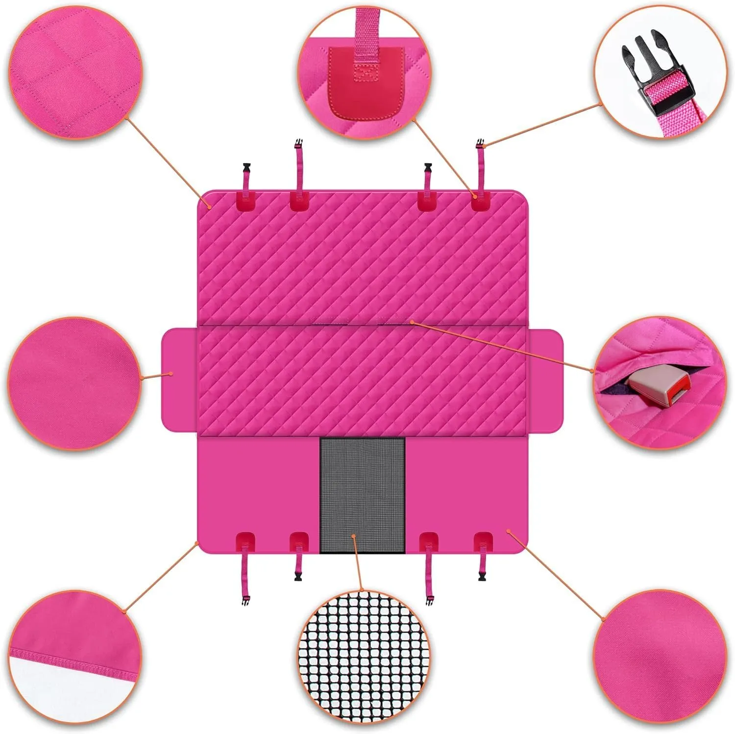 GXT Dog Back Seat Cover Protector for Cars SUV and Trucks with Mesh Window, Scratchproof Nonslip and Waterproof Material Upgraded Version with Dog Leash(Pink)