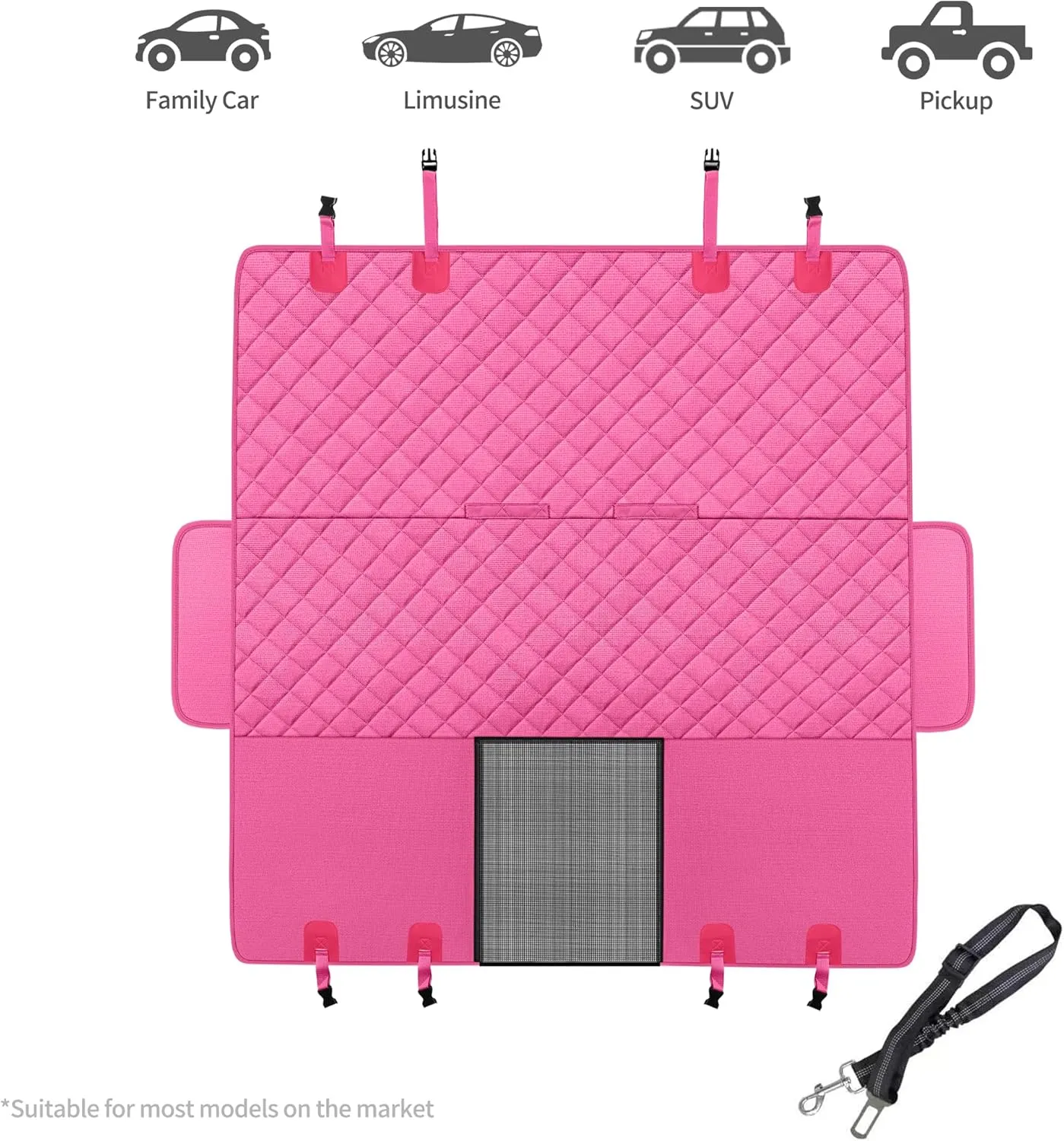 GXT Dog Back Seat Cover Protector for Cars SUV and Trucks with Mesh Window, Scratchproof Nonslip and Waterproof Material Upgraded Version with Dog Leash(Pink)