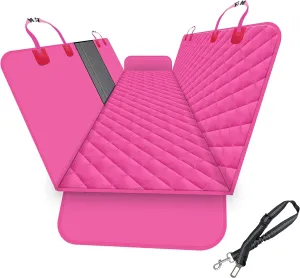 GXT Dog Back Seat Cover Protector for Cars SUV and Trucks with Mesh Window, Scratchproof Nonslip and Waterproof Material Upgraded Version with Dog Leash(Pink)