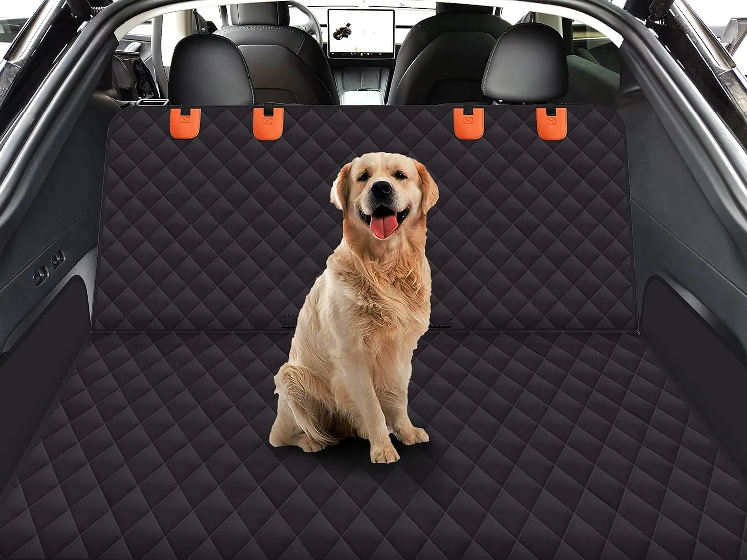 GXT Dog Back Seat Cover Protector for Cars SUV and Trucks with Mesh Window, Scratchproof Nonslip and Waterproof Material(Black Orange)