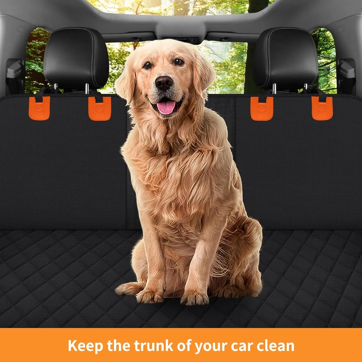 GXT Dog Back Seat Cover Protector for Cars SUV and Trucks with Mesh Window, Scratchproof Nonslip and Waterproof Material(Black Orange)