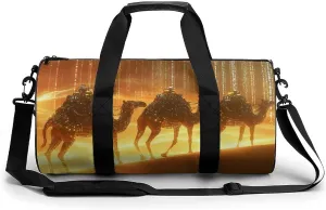 Gym Bag 17in for Men Women, Waterproof Foldable Sports Organizer, Durable Workout Travel Duffle Bag, Camels in Digital Sands-75