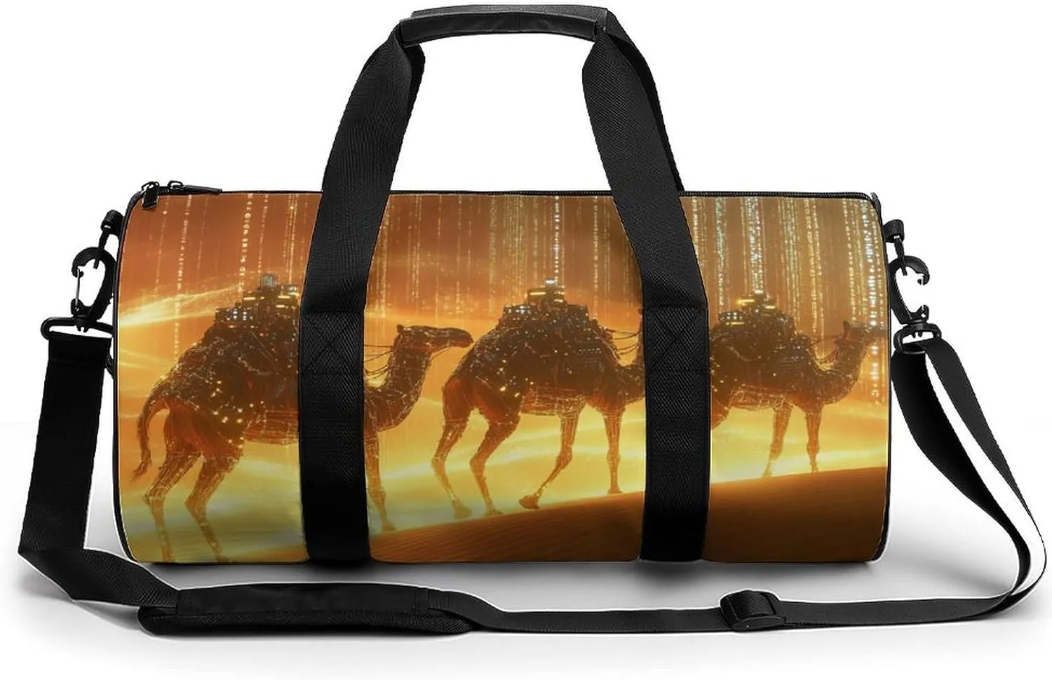 Gym Bag 17in for Men Women, Waterproof Foldable Sports Organizer, Durable Workout Travel Duffle Bag, Camels in Digital Sands-75