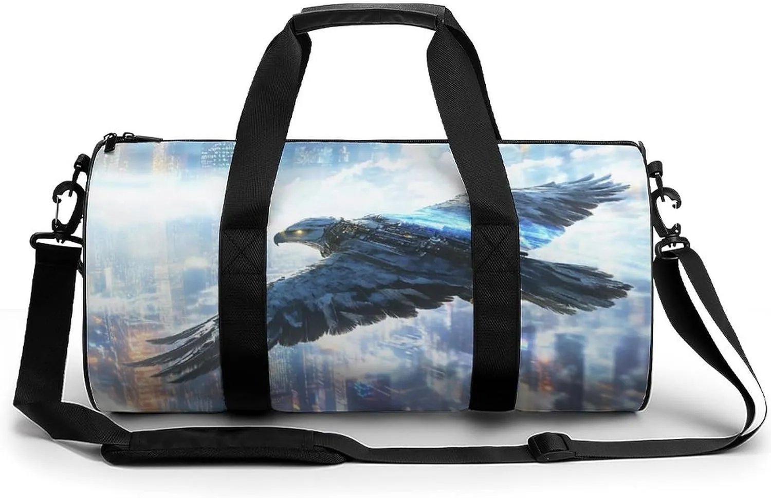 Gym Bag 17in for Men Women, Waterproof Foldable Sports Organizer, Durable Workout Travel Duffle Bag, Laser Vision Eagle in The Future-227