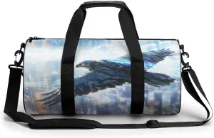 Gym Bag 17in for Men Women, Waterproof Foldable Sports Organizer, Durable Workout Travel Duffle Bag, Laser Vision Eagle in The Future-227
