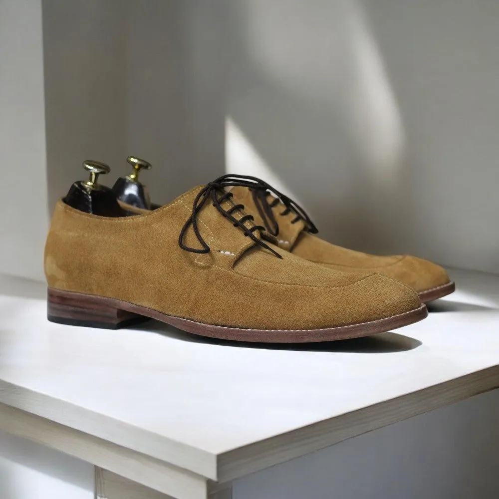 Handmade Derby Suede Lace Up Shoes | Stylish Beige Suede Shoes for Men
