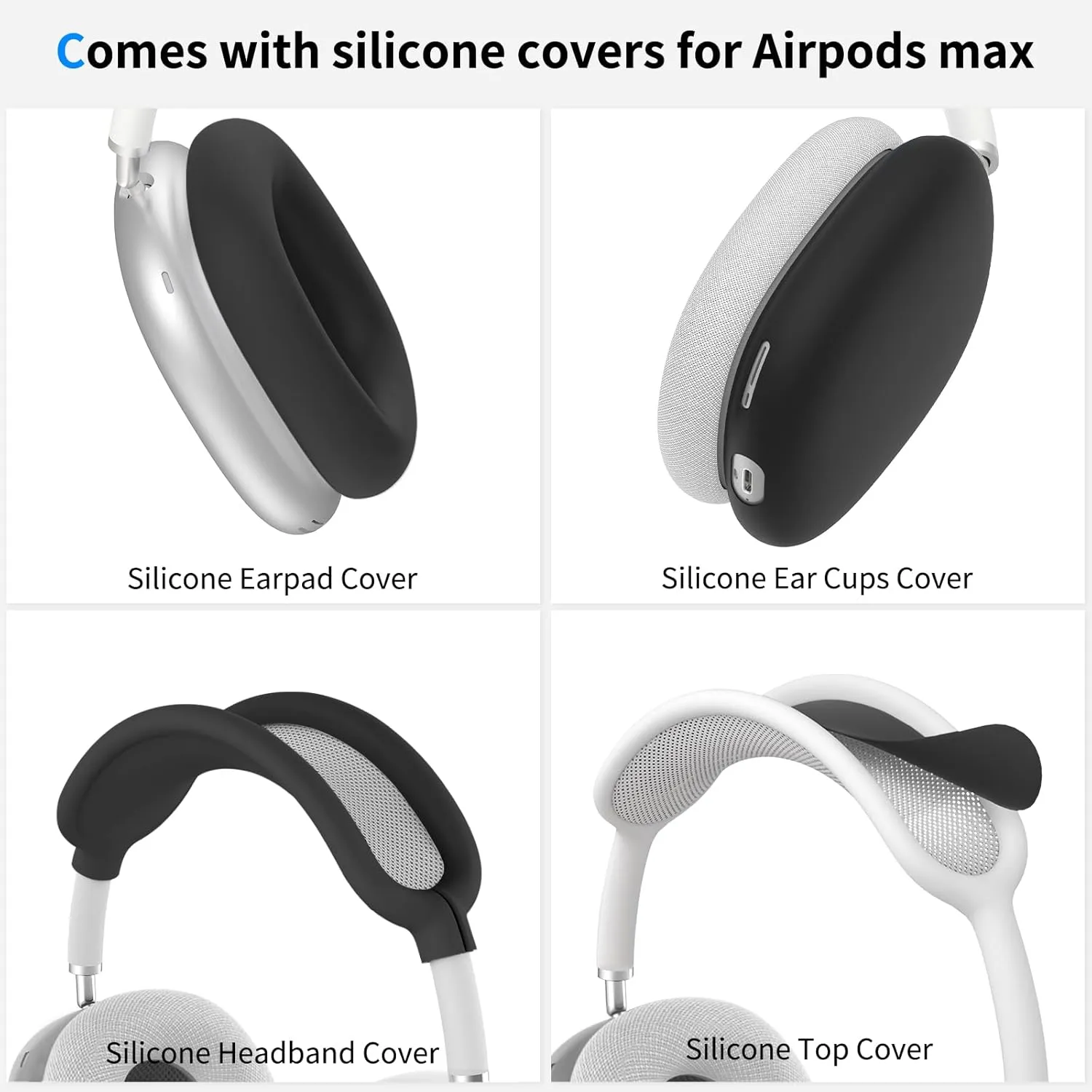 Hard Case for AirPods Max Supports Sleep Mode, Travel Carrying Headphone Case with AirPods Max Silicone Earpad Case/Ear Cups/Headband Cover, AirPod Max Protective Portable Storage Bag (Black)
