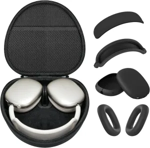 Hard Case for AirPods Max Supports Sleep Mode, Travel Carrying Headphone Case with AirPods Max Silicone Earpad Case/Ear Cups/Headband Cover, AirPod Max Protective Portable Storage Bag (Black)