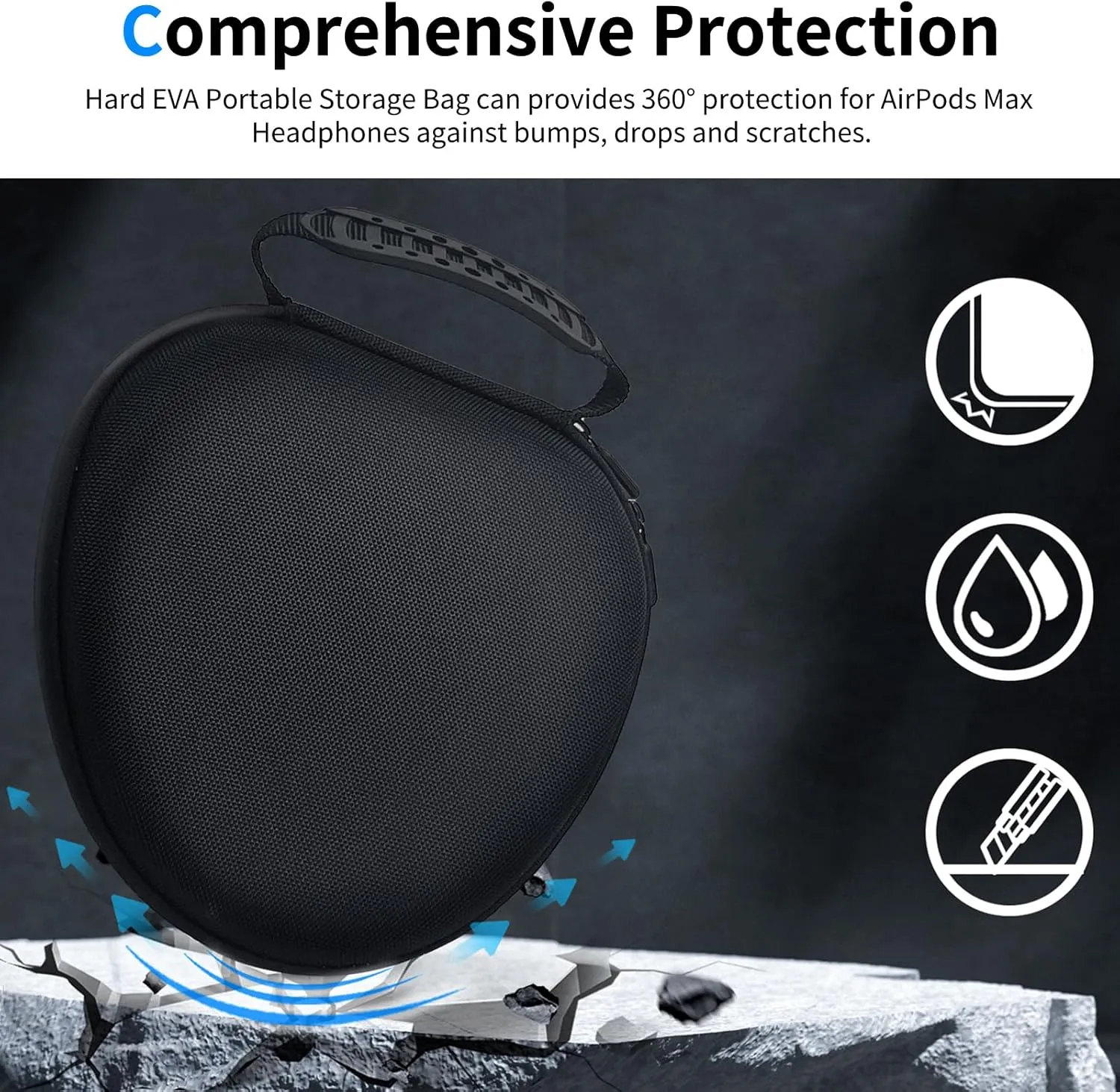 Hard Case for AirPods Max Supports Sleep Mode, Travel Carrying Headphone Case with AirPods Max Silicone Earpad Case/Ear Cups/Headband Cover, AirPod Max Protective Portable Storage Bag (Black)