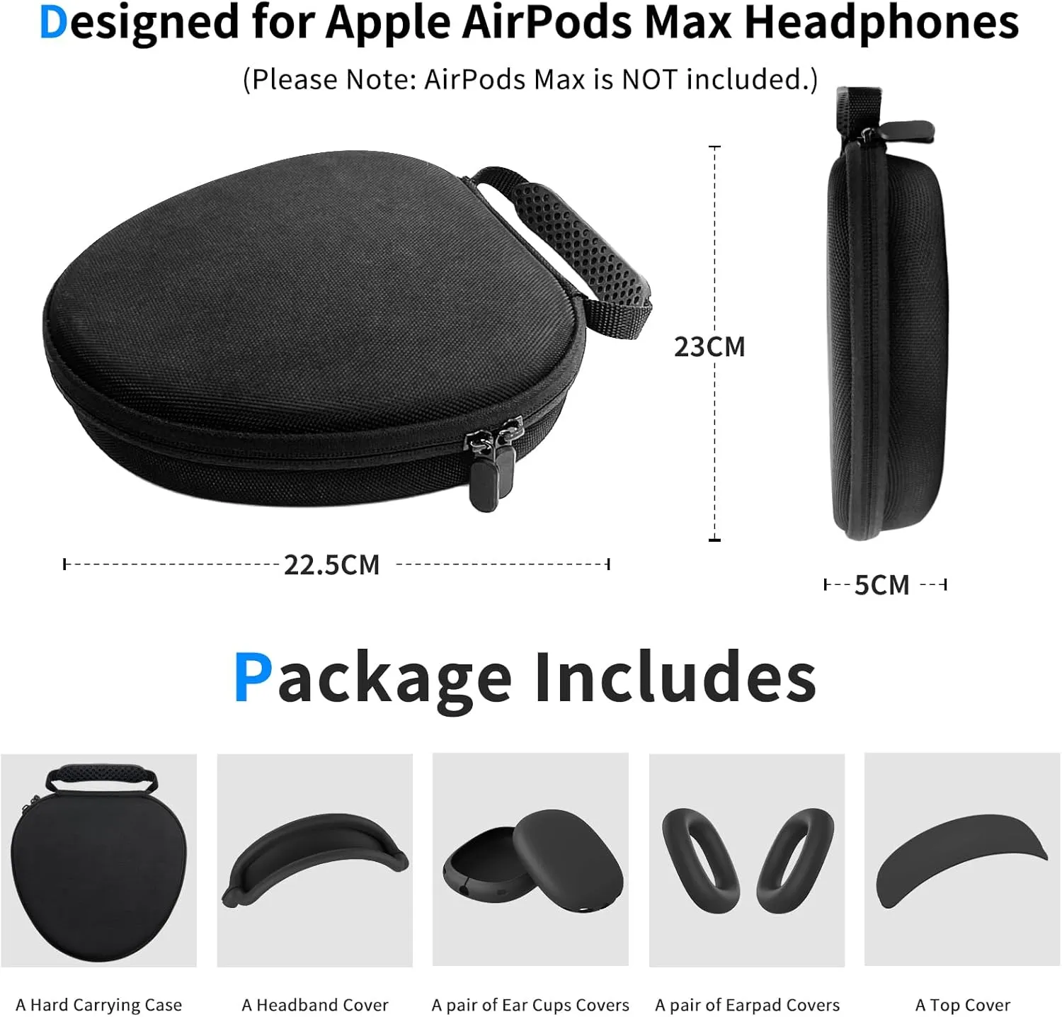Hard Case for AirPods Max Supports Sleep Mode, Travel Carrying Headphone Case with AirPods Max Silicone Earpad Case/Ear Cups/Headband Cover, AirPod Max Protective Portable Storage Bag (Black)