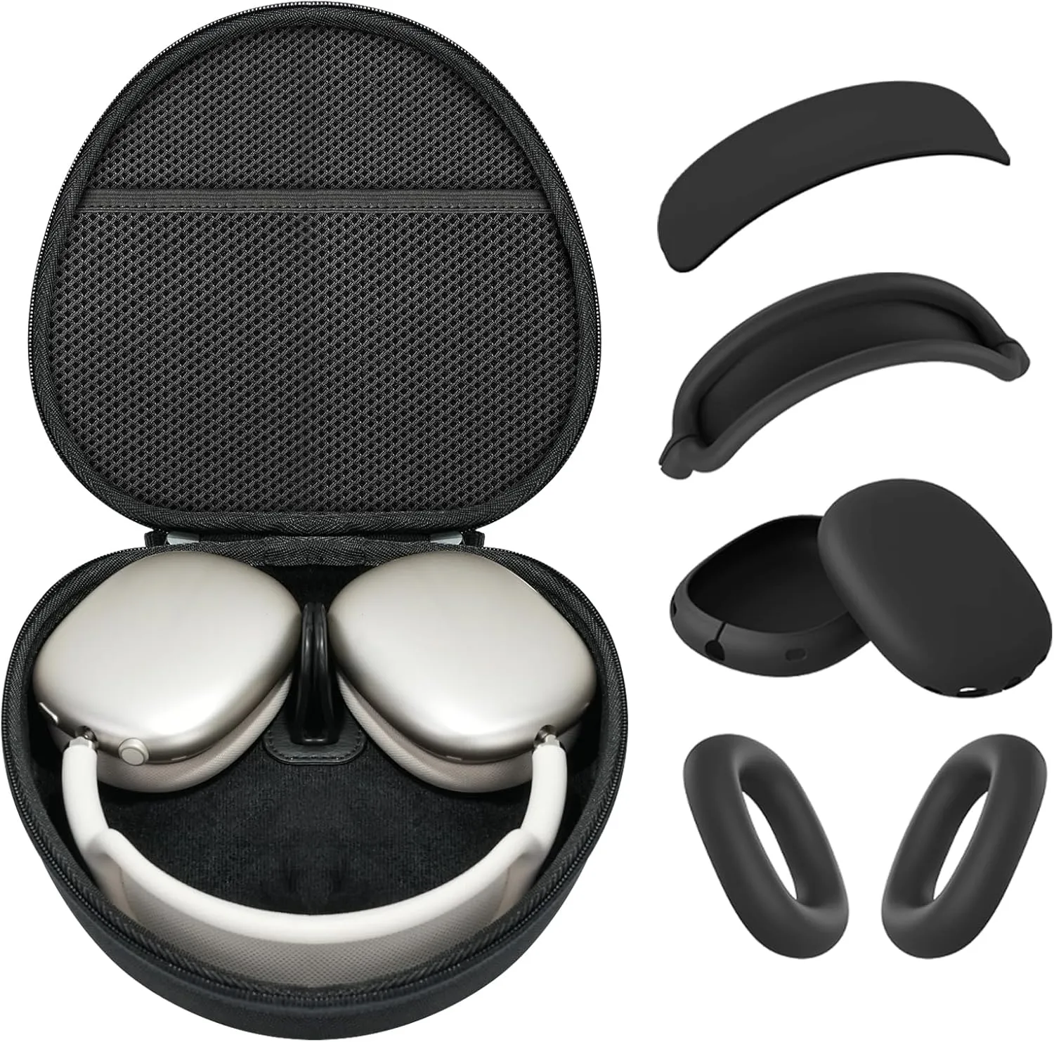 Hard Case for AirPods Max Supports Sleep Mode, Travel Carrying Headphone Case with AirPods Max Silicone Earpad Case/Ear Cups/Headband Cover, AirPod Max Protective Portable Storage Bag (Black)