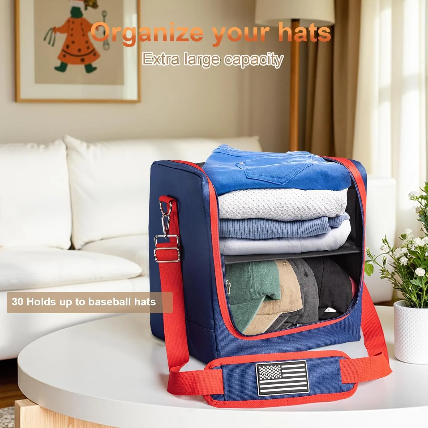 Hat Travel Case, Hat Case for Baseball Caps, Durable Hat Organizer for Baseball Caps, Hat Organizer Holder with Carrying Handle for 30 Caps, Hat Storage Boxes for Women Men