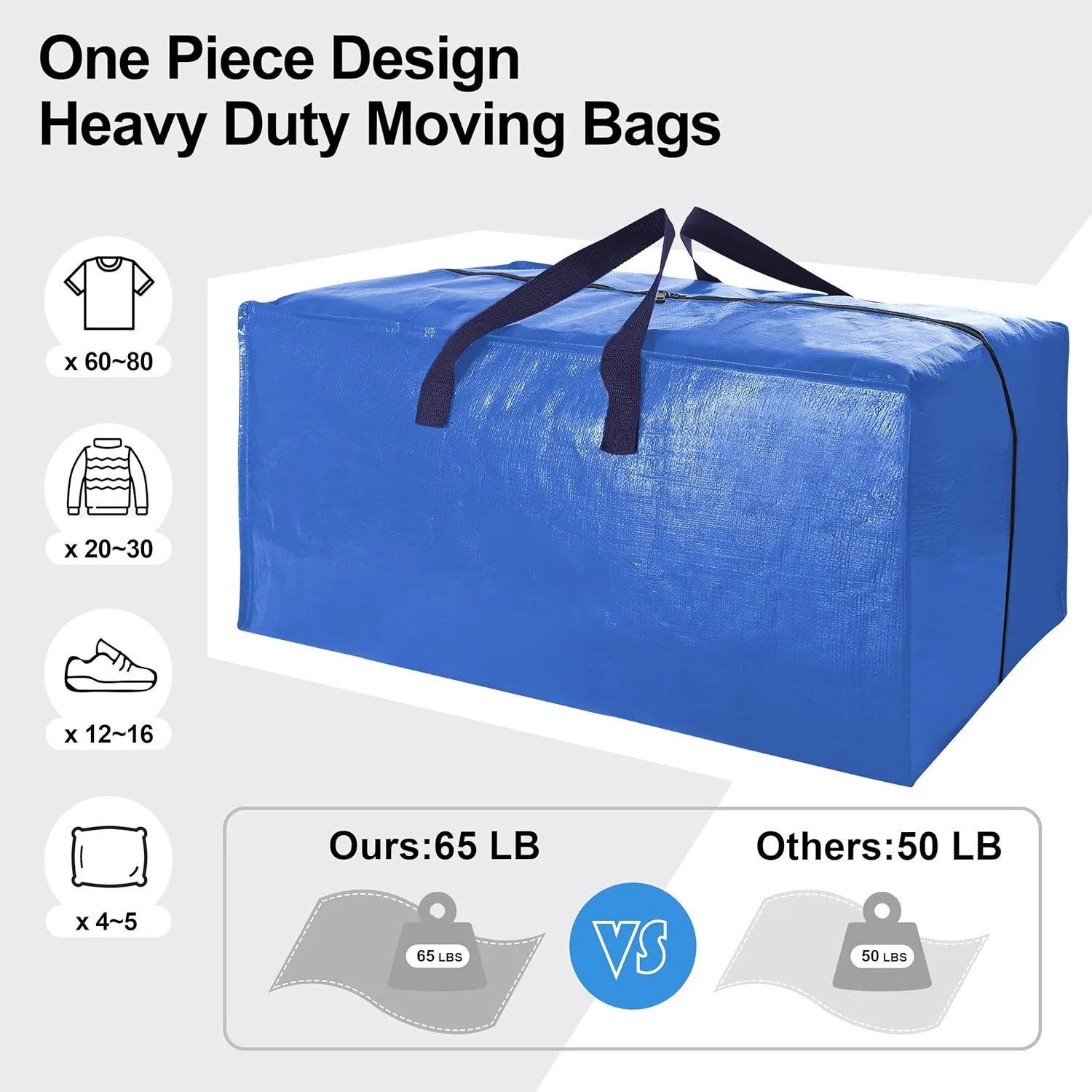 Heavy Duty Extra Large Moving Bags W/Backpack Straps - Strong Handles & Zippers, Storage Totes For Space Saving, Fold Flat, Alternative to Box and Bin (Set of 6, Multicolor)