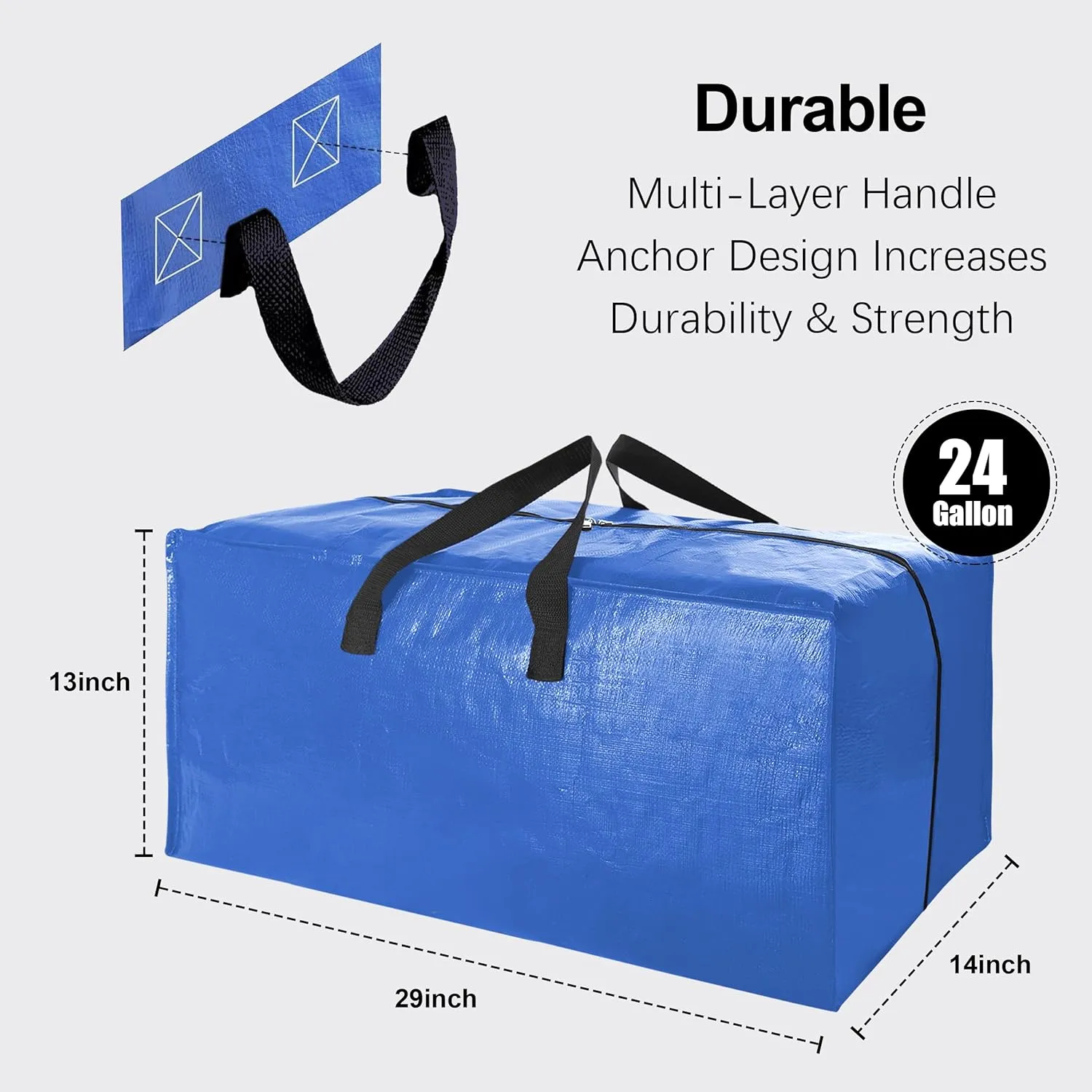 Heavy Duty Extra Large Moving Bags W/Backpack Straps - Strong Handles & Zippers, Storage Totes For Space Saving, Fold Flat, Alternative to Box and Bin (Set of 6, Multicolor)
