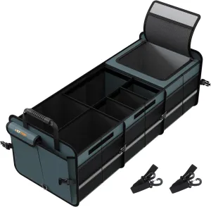 HEYTRIP Large Trunk Organizer With Built-in Leakproof Cooler Bag, 2 Tie-Down Straps, 4 Removable Dividers, Foldable Cover, Built with 2mm PE Board, Gray