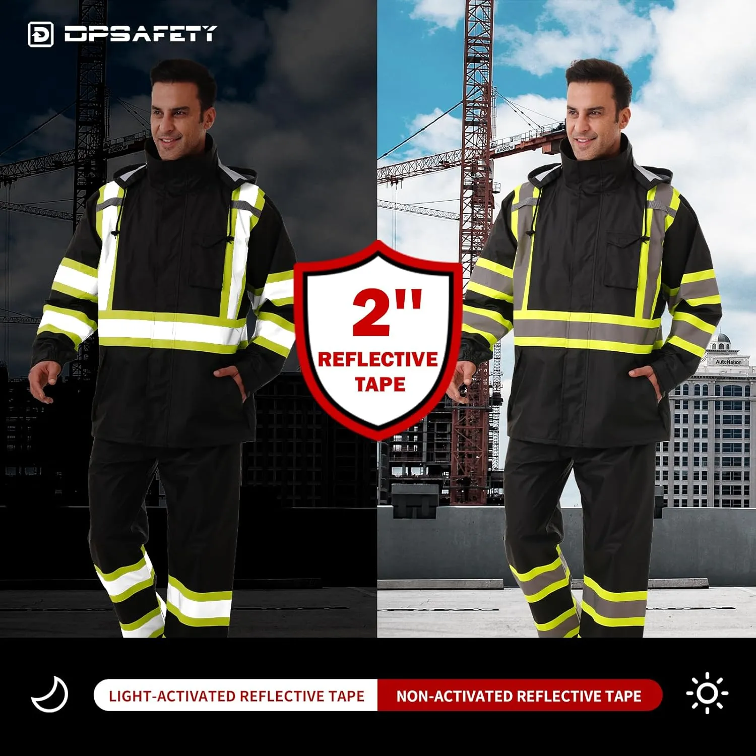 Hi Vis Safety rain Jacket，Reflective Class 3 Rain coat High Visibility Waterproof work Rain Suits