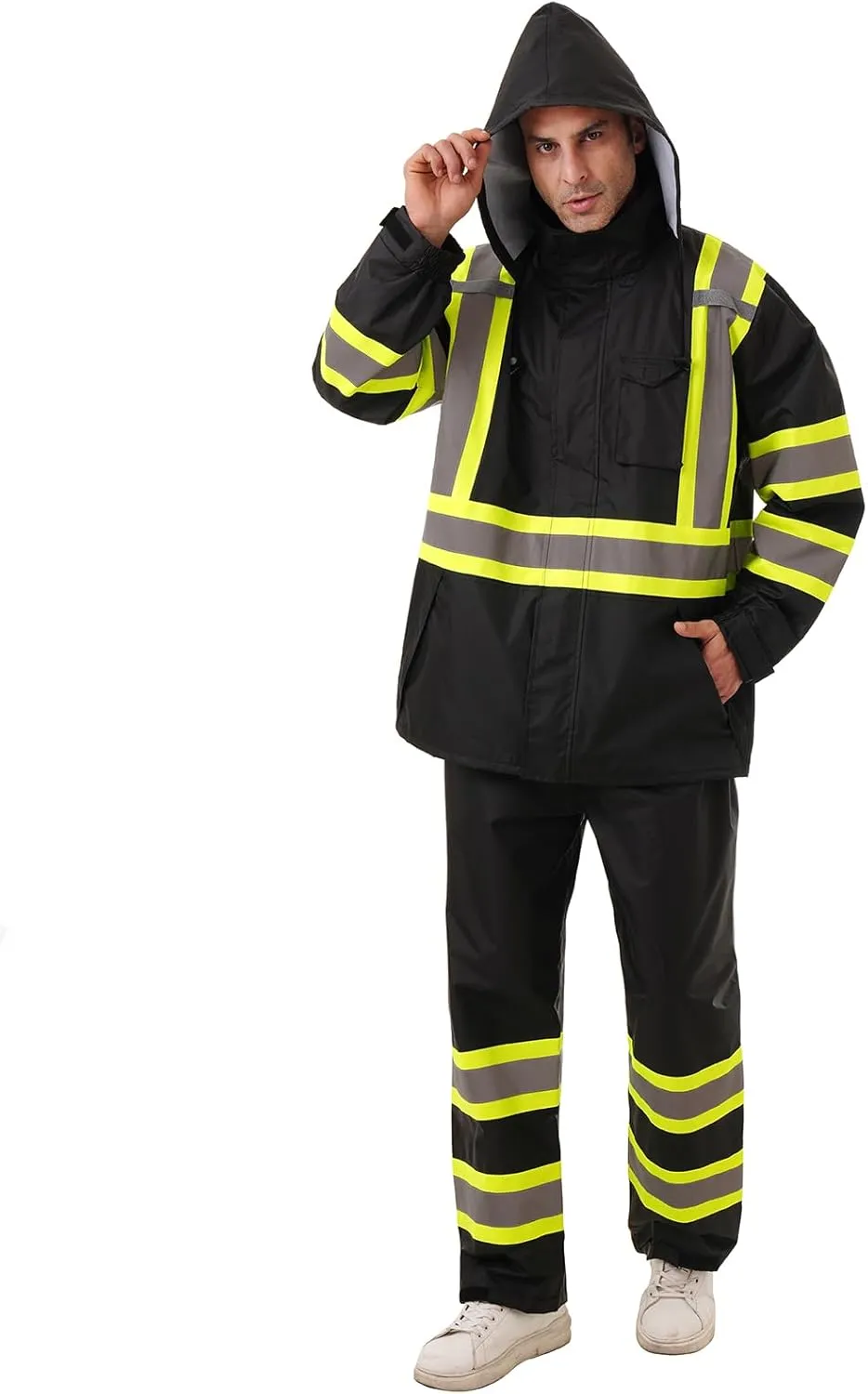 Hi Vis Safety rain Jacket，Reflective Class 3 Rain coat High Visibility Waterproof work Rain Suits