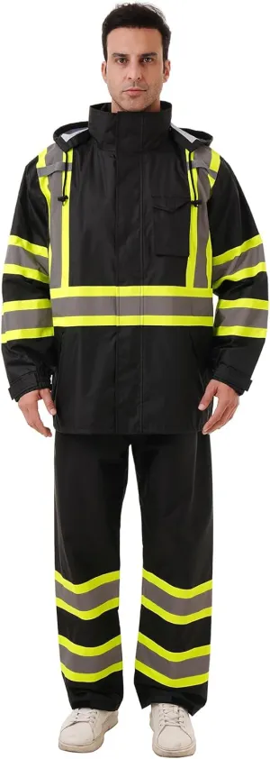 Hi Vis Safety rain Jacket，Reflective Class 3 Rain coat High Visibility Waterproof work Rain Suits