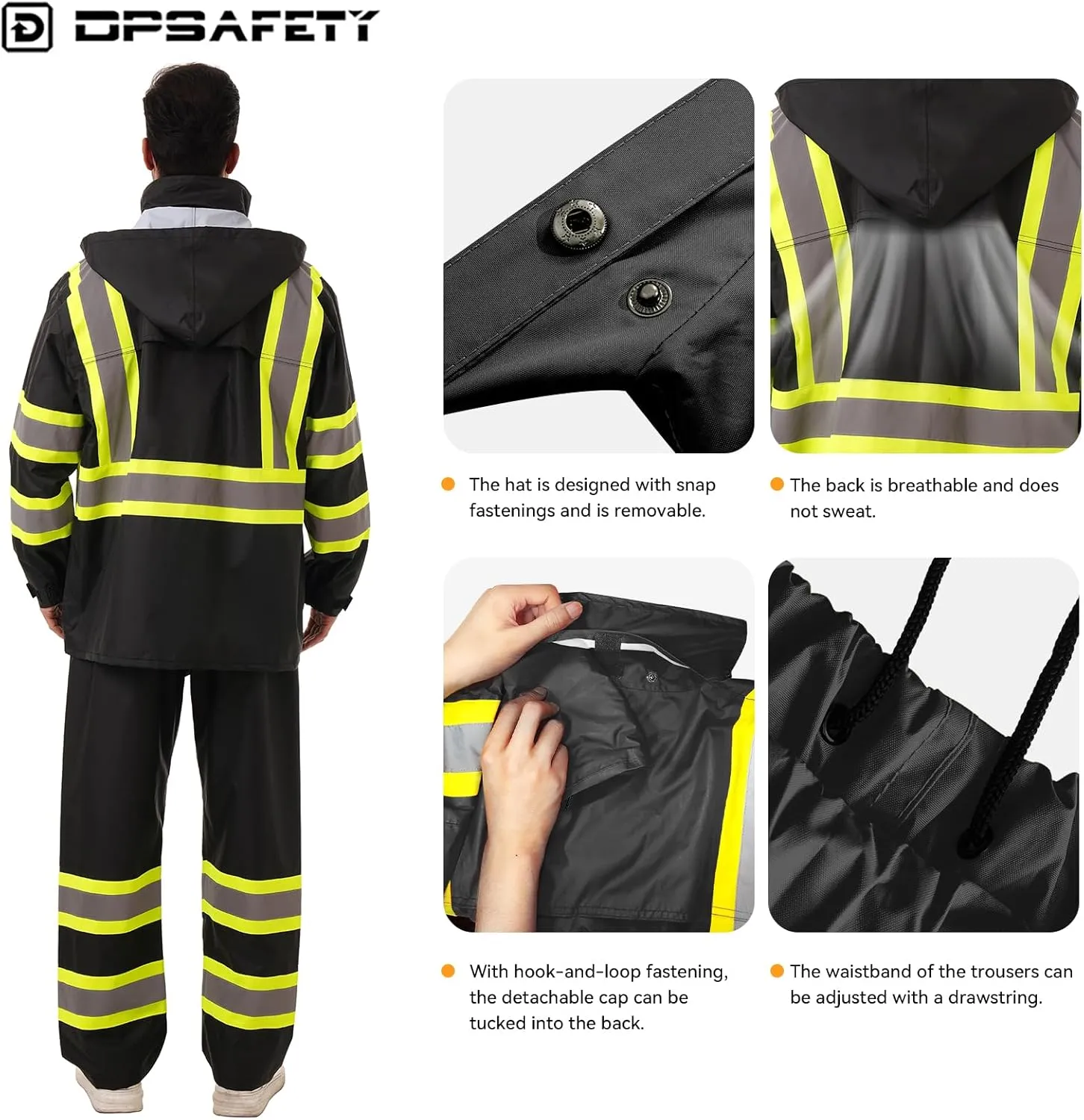 Hi Vis Safety rain Jacket，Reflective Class 3 Rain coat High Visibility Waterproof work Rain Suits
