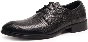 HOOENG Formal Shoes for Men Lace Up Round Toe Crocodile Print Derby Shoes Low Top Anti-Slip Block Heel Rubber Sole Classic