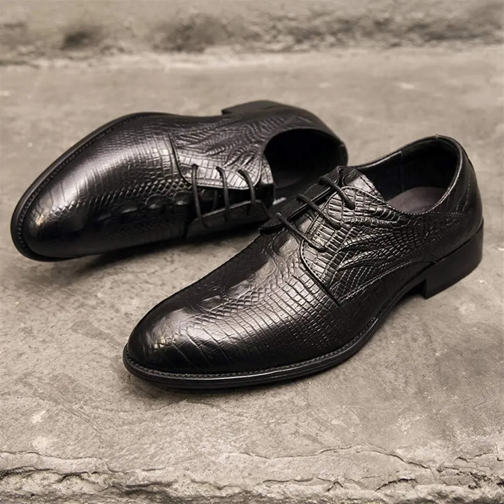 HOOENG Formal Shoes for Men Lace Up Round Toe Crocodile Print Derby Shoes Low Top Anti-Slip Block Heel Rubber Sole Classic
