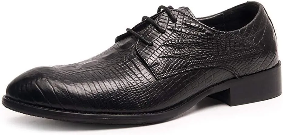 HOOENG Formal Shoes for Men Lace Up Round Toe Crocodile Print Derby Shoes Low Top Anti-Slip Block Heel Rubber Sole Classic