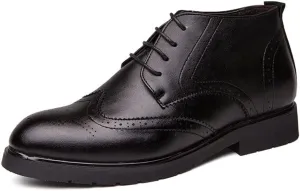 HOOENG Round Toe Lace Up Boots for Men Derby Carved Brogue Win Tip PU Slip Resistant Waterproof Wearable Classic Stylish (Color : Black, Size : 8)
