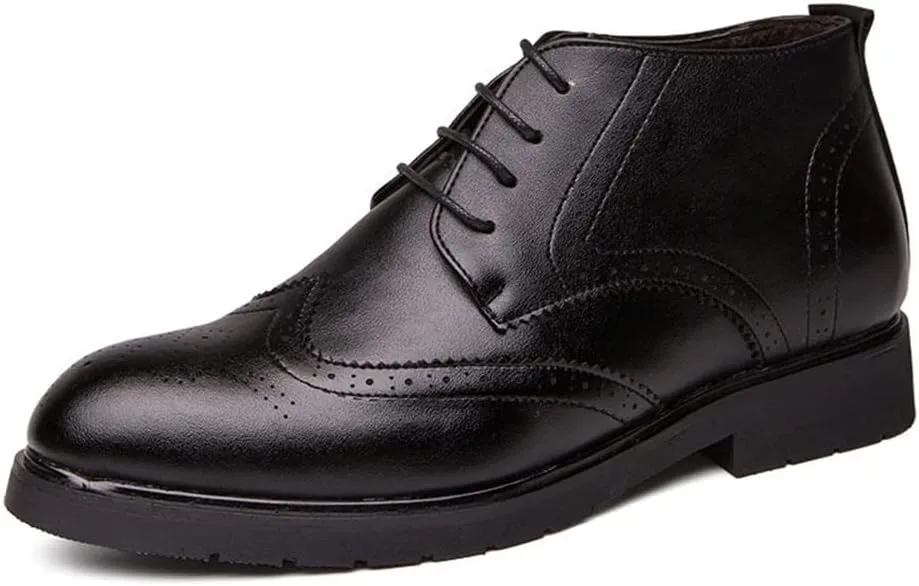 HOOENG Round Toe Lace Up Boots for Men Derby Carved Brogue Win Tip PU Slip Resistant Waterproof Wearable Classic Stylish (Color : Black, Size : 8)