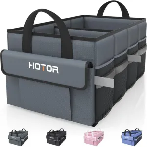 HOTOR Foldable Trunk Organizer - SUV, Sedan & Van, Sturdy Base Panel for Car Accessories, Grey, 2 Compartments, 21.3"12.6"10.6"