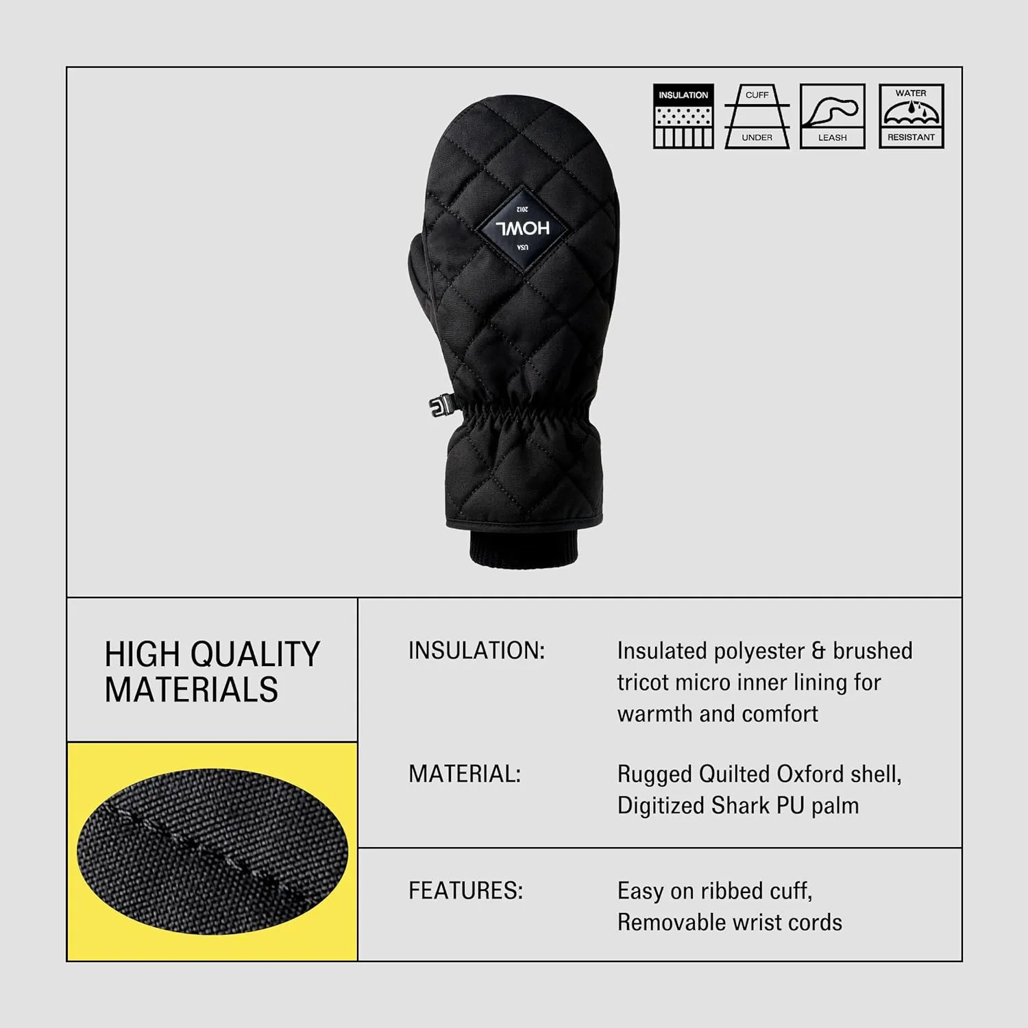 HOWL Jed Mitt | Snowboarding Gloves | Rugged Poly Oxford Shell | Shark PU Palm | Waterproof & Durable Snowboard Mittens