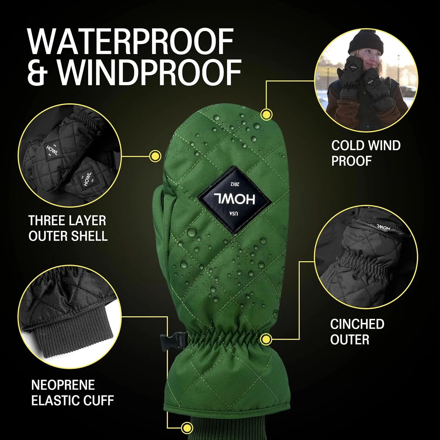 HOWL Jed Mitt | Snowboarding Gloves | Rugged Poly Oxford Shell | Shark PU Palm | Waterproof & Durable Snowboard Mittens