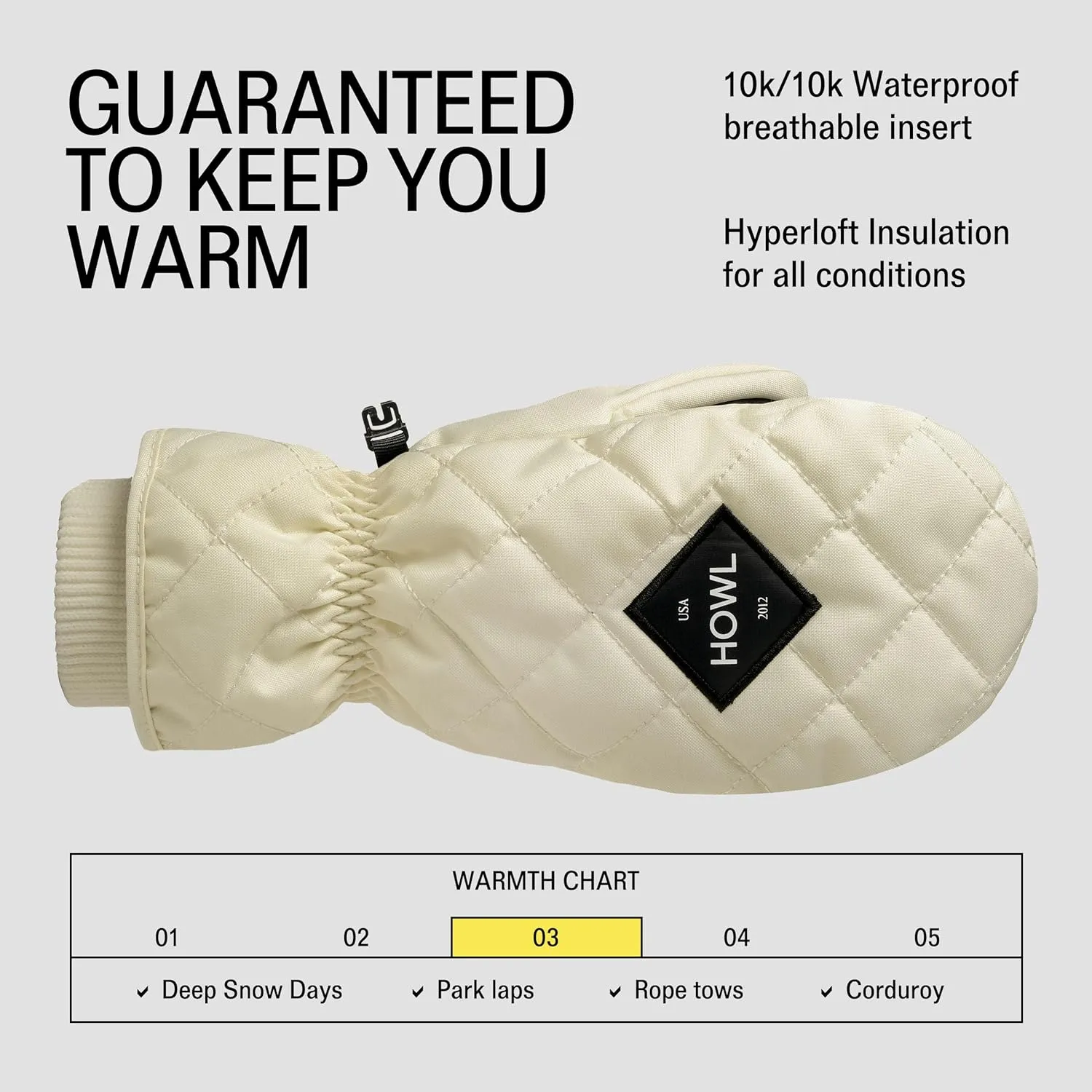 HOWL Jed Mitt | Snowboarding Gloves | Rugged Poly Oxford Shell | Shark PU Palm | Waterproof & Durable Snowboard Mittens