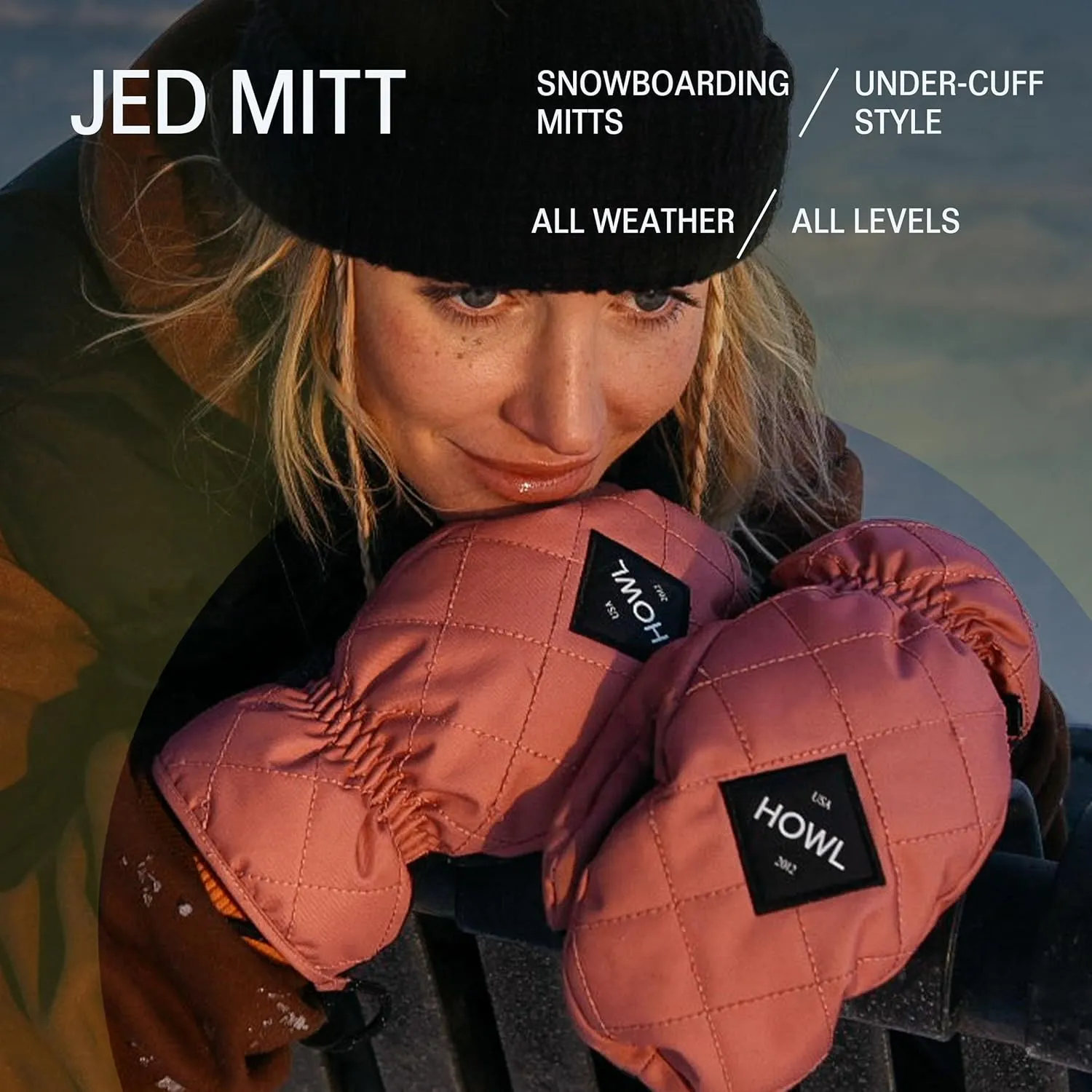 HOWL Jed Mitt | Snowboarding Gloves | Rugged Poly Oxford Shell | Shark PU Palm | Waterproof & Durable Snowboard Mittens
