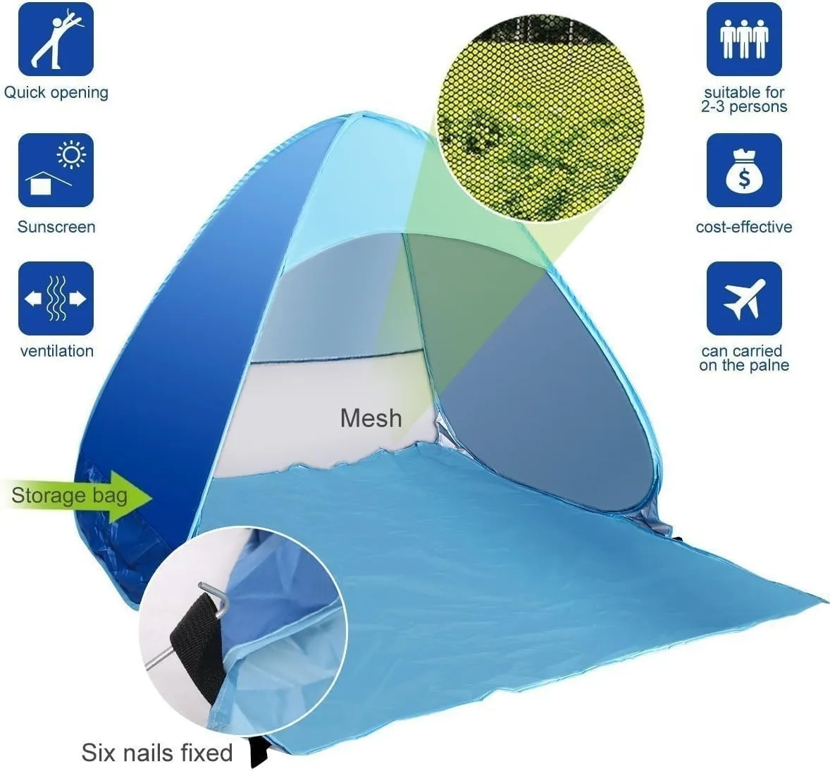 HYGRAD ® Instant Pop Up Beach Tent Foldable Portable Picnic Tent Camping Tent for 2-3 People with Portable Carry Bag Instant Set Up