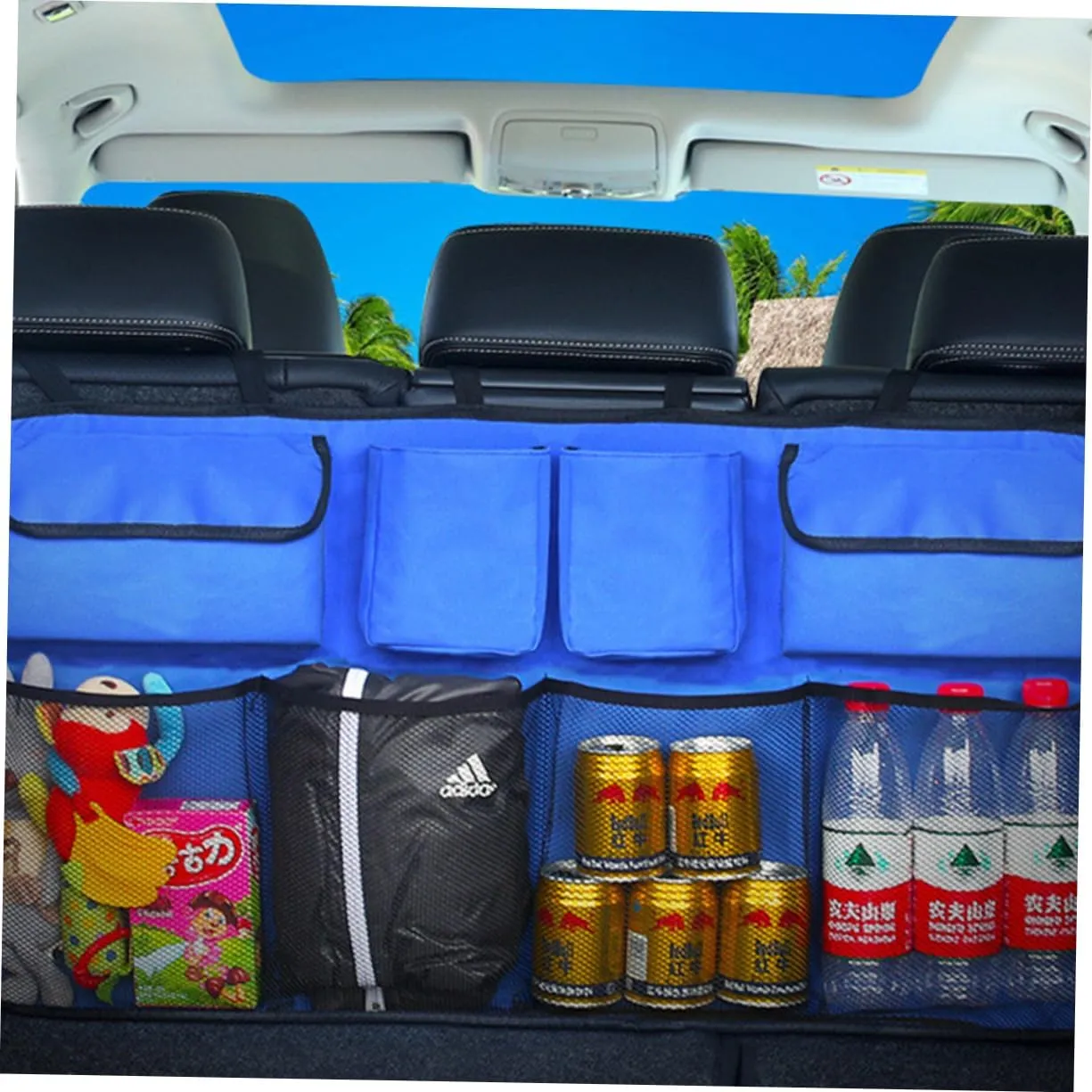 IMIKEYA Backseat Organizer for Car Dark Blue Hanging Cargo Storage Bag Easy to Install with Straps and Buckles for Travel and Outdoor Activities Keeps Your Vehicle Tidy and Organized