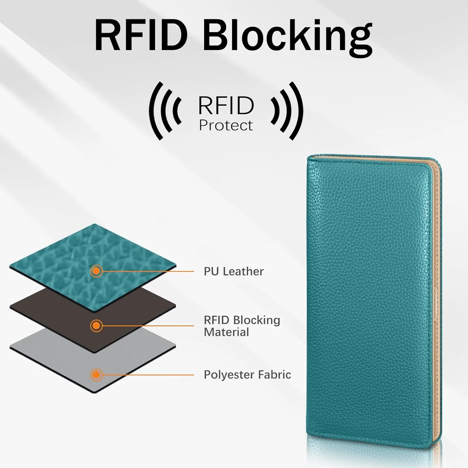 Immaturus Womens Wallet, Blue Slim Thin RFID Blocking Card Wallets, Bifold PU Leather Credit Card Holder Organizer, Cute Cash Clutch Long Billfold with Zipper Coin Pocket Ladies Girls Gift