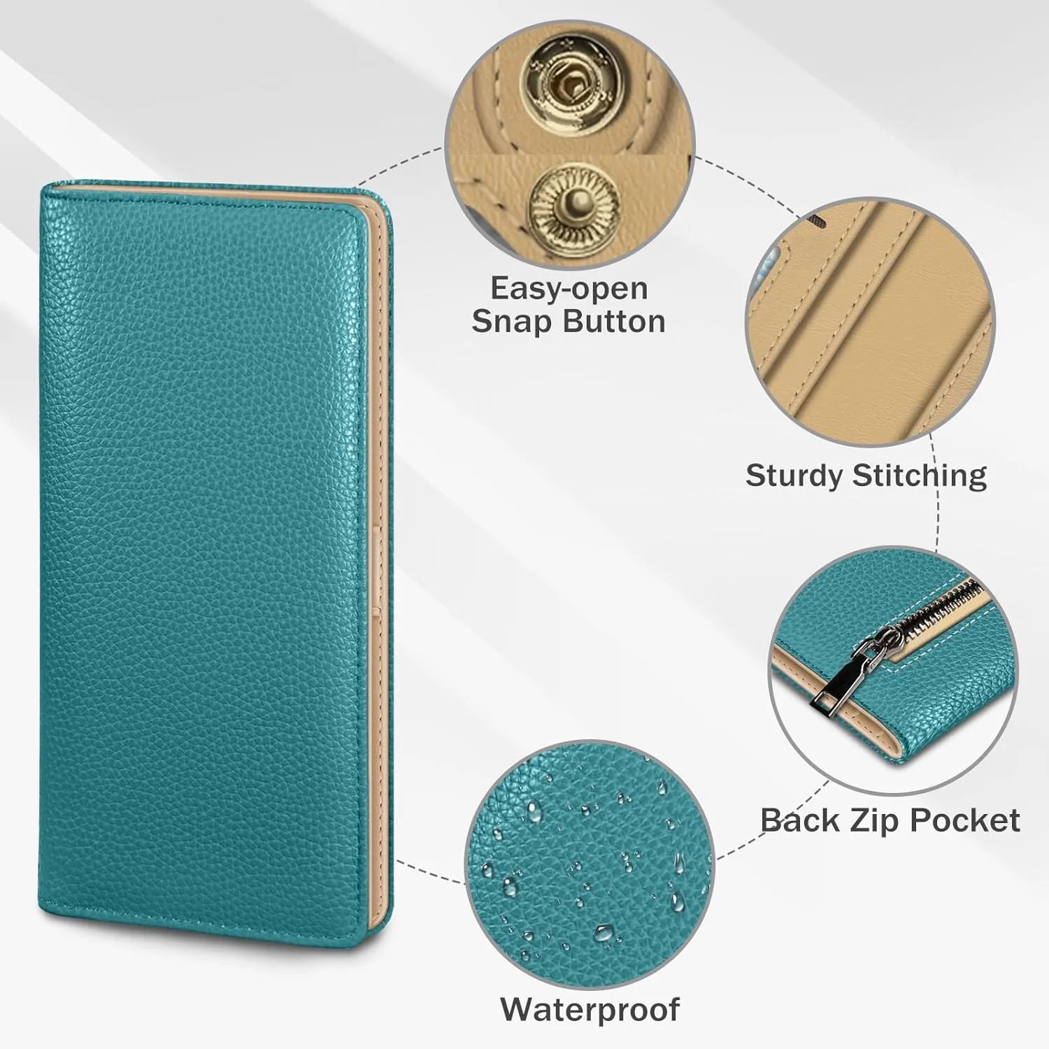 Immaturus Womens Wallet, Blue Slim Thin RFID Blocking Card Wallets, Bifold PU Leather Credit Card Holder Organizer, Cute Cash Clutch Long Billfold with Zipper Coin Pocket Ladies Girls Gift