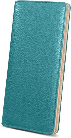 Immaturus Womens Wallet, Blue Slim Thin RFID Blocking Card Wallets, Bifold PU Leather Credit Card Holder Organizer, Cute Cash Clutch Long Billfold with Zipper Coin Pocket Ladies Girls Gift