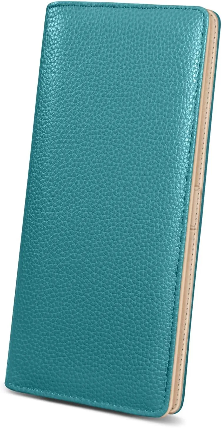 Immaturus Womens Wallet, Blue Slim Thin RFID Blocking Card Wallets, Bifold PU Leather Credit Card Holder Organizer, Cute Cash Clutch Long Billfold with Zipper Coin Pocket Ladies Girls Gift