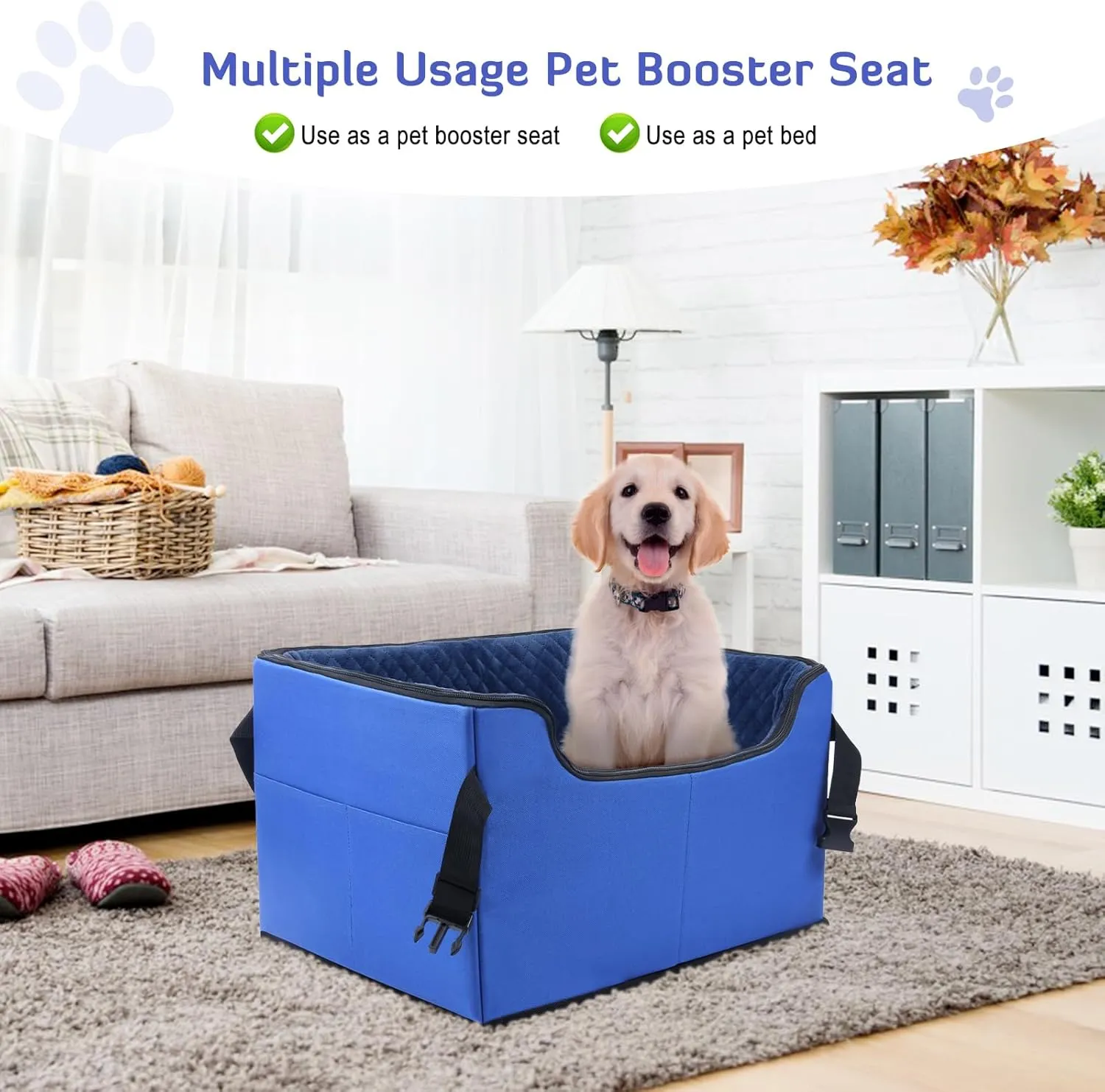 INFANZIA Dog Booster Car Seat for Small Medium Large Dogs, Elevated Pet Car Seats with Safety Leash for Pets Under (Royal Blue, Medium)