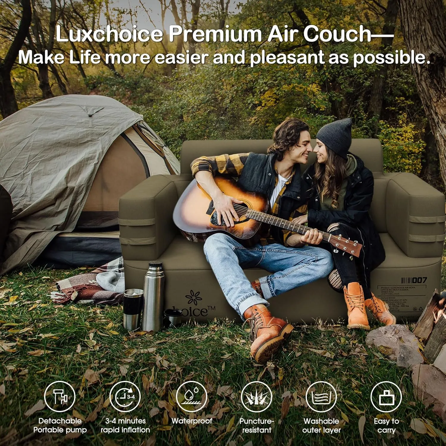 Inflatable Couch Multifunctional Durable Inflatable Sofa with Built in Pump Inflatable Furniture Portable Blow Up Couch for Camping Outdoor Travel Home Backyard