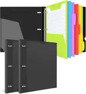 INFUN All-in-one Telescoping Binder Notebook - 2 PCS- Refillable 3 Ring Notebook Binder with 1 Plastic Movable Pocket Folder,5 Plastic Subject dividers and Graph Paper and College Ruled Paper- Black