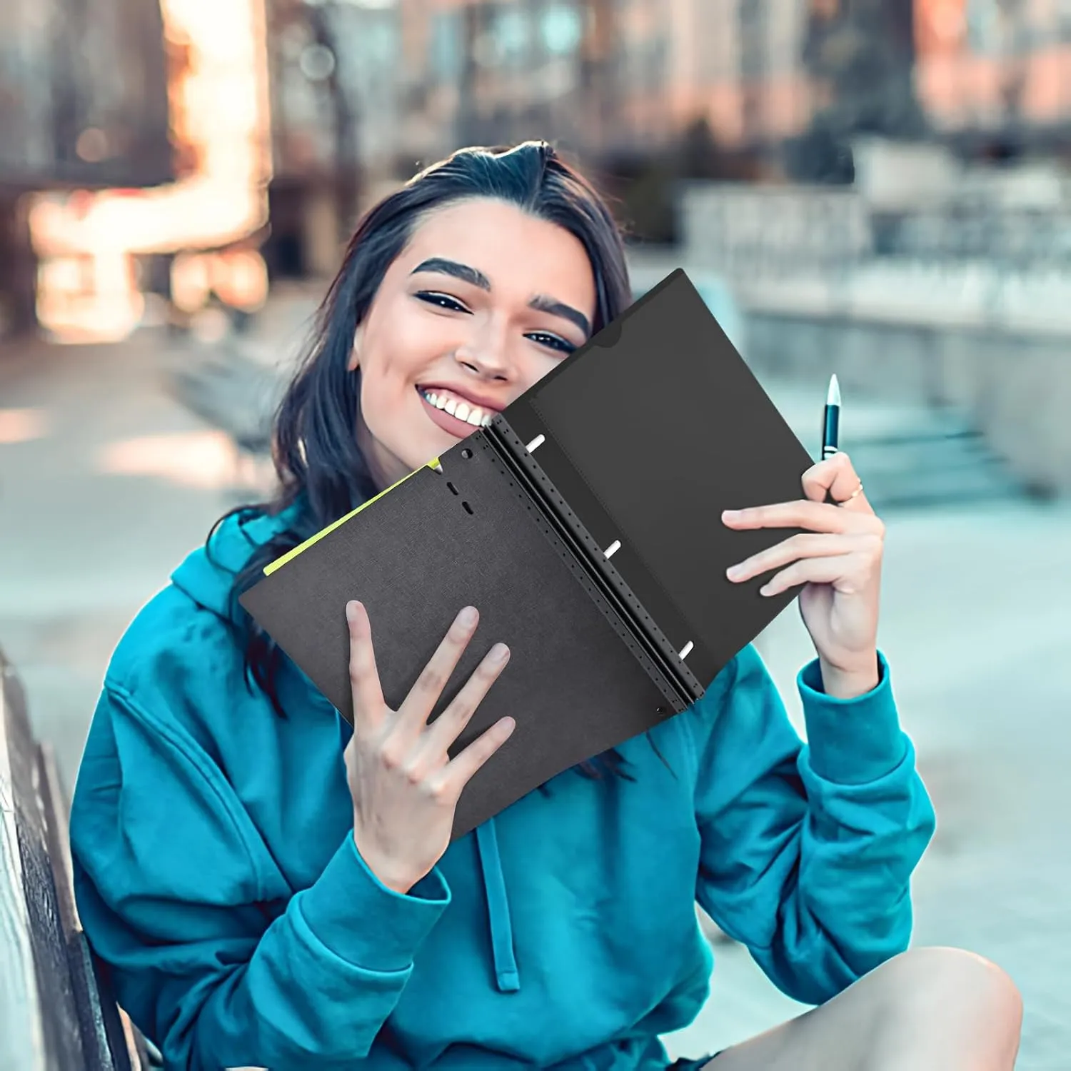 INFUN All-in-one Telescoping Binder Notebook - 2 PCS- Refillable 3 Ring Notebook Binder with 1 Plastic Movable Pocket Folder,5 Plastic Subject dividers and Graph Paper and College Ruled Paper- Black