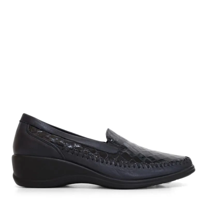 Irene Navy Croc Patent