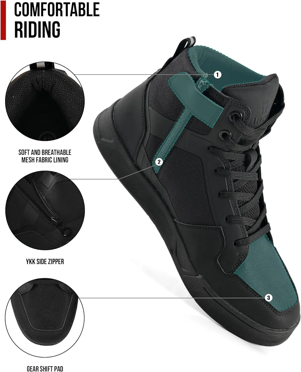IRON JIA'S Motorcycle Shoes for Men, Anti-Slip Breathable Casual Motorcycle Riding Boots with Ankle Support, Shift Pad 12.5
