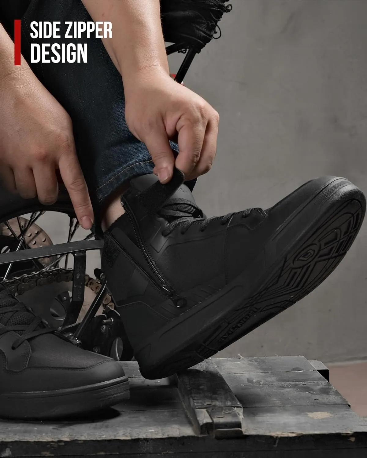 IRON JIA'S Motorcycle Shoes for Men, Anti-Slip Breathable Casual Motorcycle Riding Boots with Ankle Support, Shift Pad 12.5