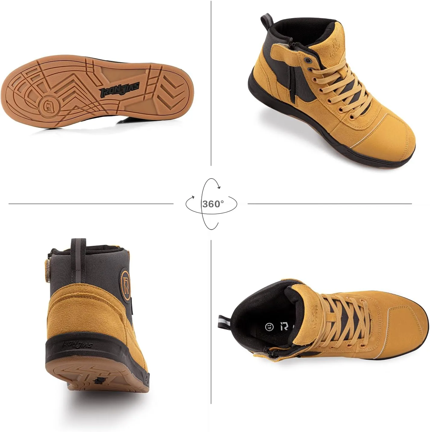 IRON JIA'S Motorcycle Shoes for Men, Anti-Slip Breathable Casual Motorcycle Riding Boots with Ankle Support, Shift Pad Yellow 11