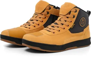 IRON JIA'S Motorcycle Shoes for Men, Anti-Slip Breathable Casual Motorcycle Riding Boots with Ankle Support, Shift Pad Yellow 11
