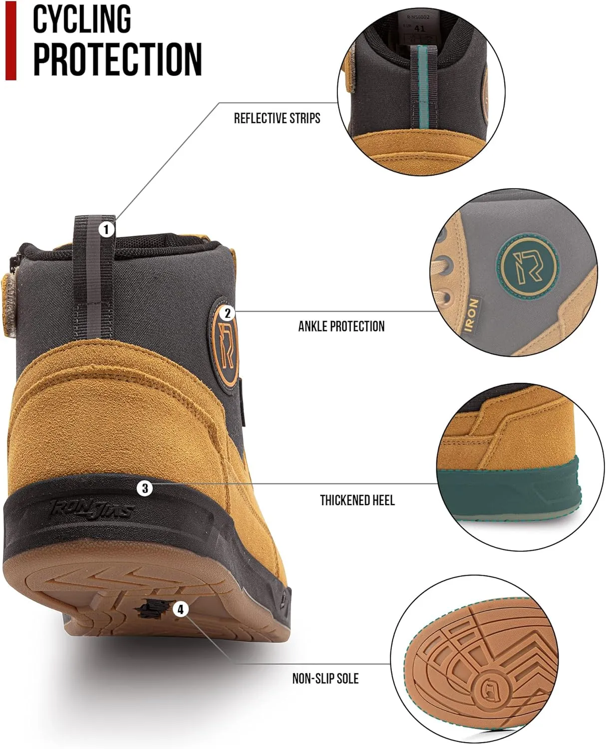 IRON JIA'S Motorcycle Shoes for Men, Anti-Slip Breathable Casual Motorcycle Riding Boots with Ankle Support, Shift Pad Yellow 11